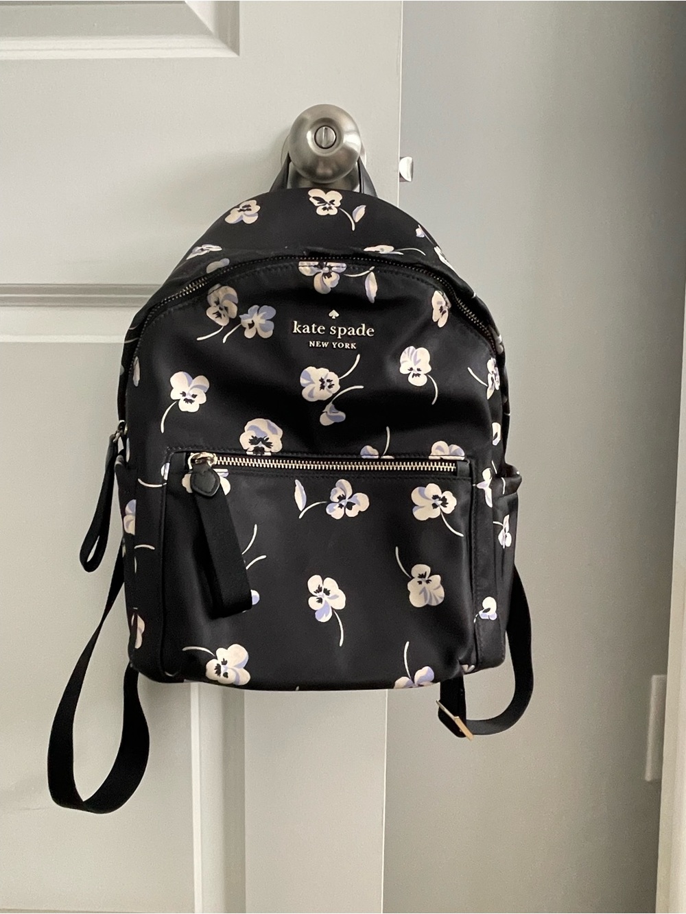 Kate Spade Chelsea Pansy Toss Medium Nylon Backpack Floral Black KA502
